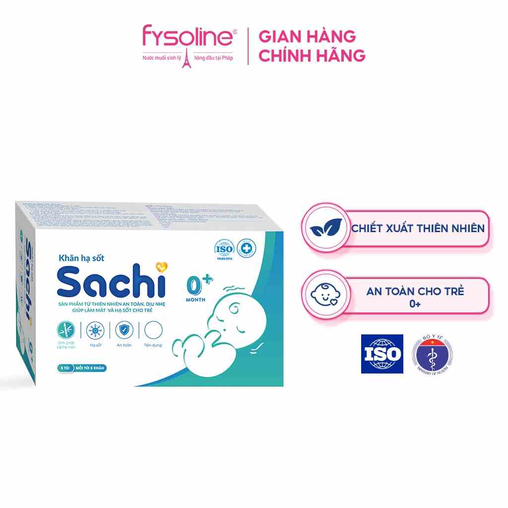 Khăn hạ sốt thảo dược SACHI 0+ dịu nhẹ, giúp hạ nhiệt, giảm sốt, làm mát da, an toàn cho trẻ sơ sinh từ 0 tháng tuổi