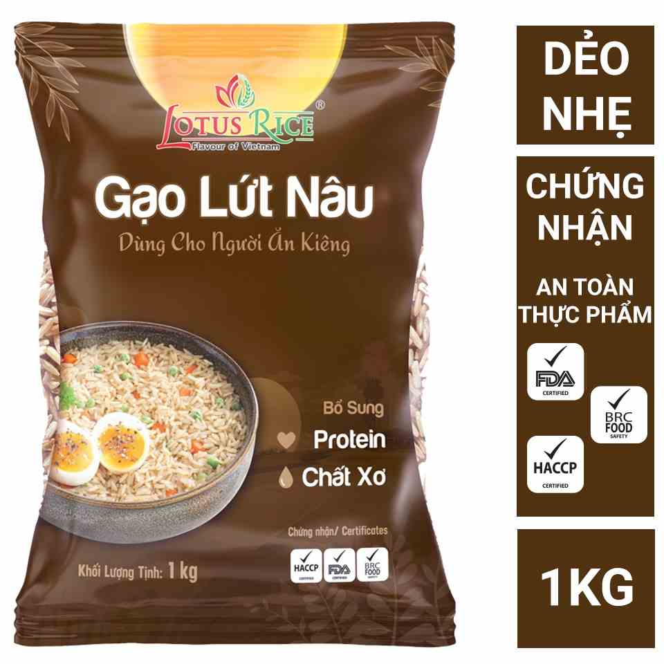 [Mã BMLTB35 giảm đến 35K đơn 99K] Gạo Lứt Nâu Lotus Rice 1kg - Tốt cho người ăn kiêng - Dễ ăn dễ nấu