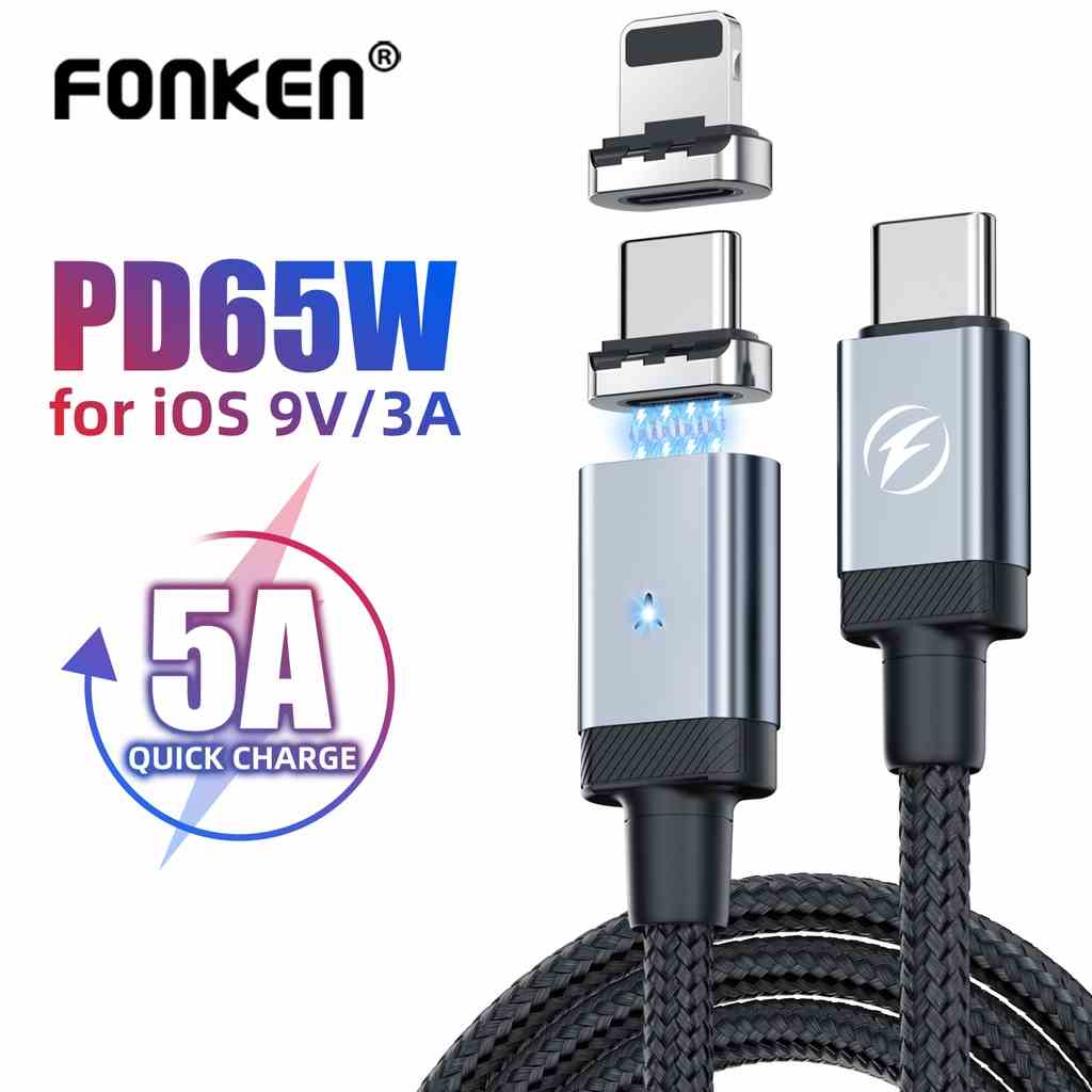 Cáp sạc nhanh FONKEN USB C từ tính PD65W sang type C 27W IOS thích hợp cho iP Samsung