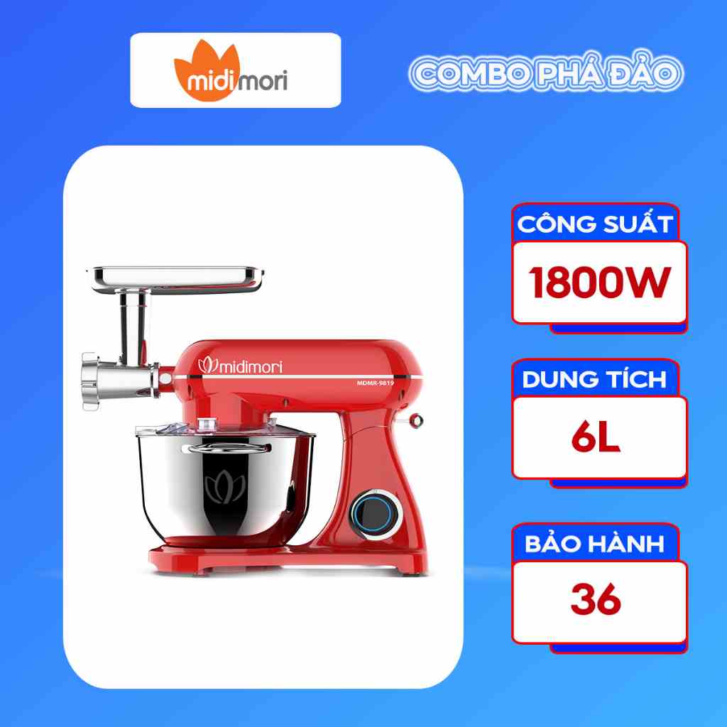 [Mã BMLTB35 giảm đến 35K đơn 99K] Máy nhào trộn bột, xay thịt đùn xúc xích Midimori MDMR-9819B (1800W) - Hàng chính hãng