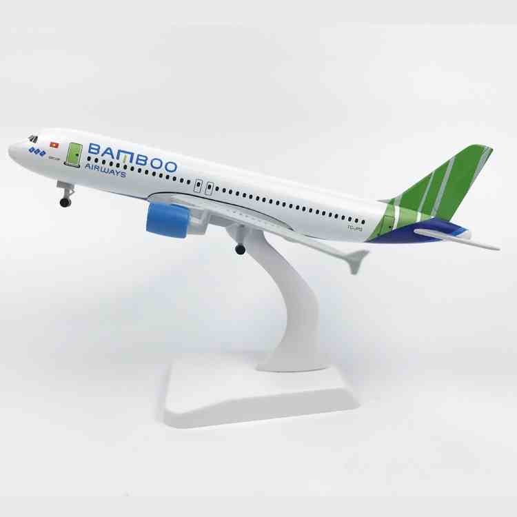 Mô hình máy bay hãng hàng không Bamboo Airways Airbus A320 KAVY bằng hợp kim có chân đế đẹp tinh xảo