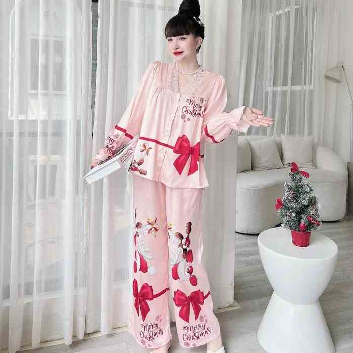 [Mã BMLT30 giảm đến 30K đơn 299K] BIGSIZE Bộ Mặc Nhà Nữ SOJUN Pijama Quần Dài Tay Dài Thiết Kế Lụa Latin 50-70kg