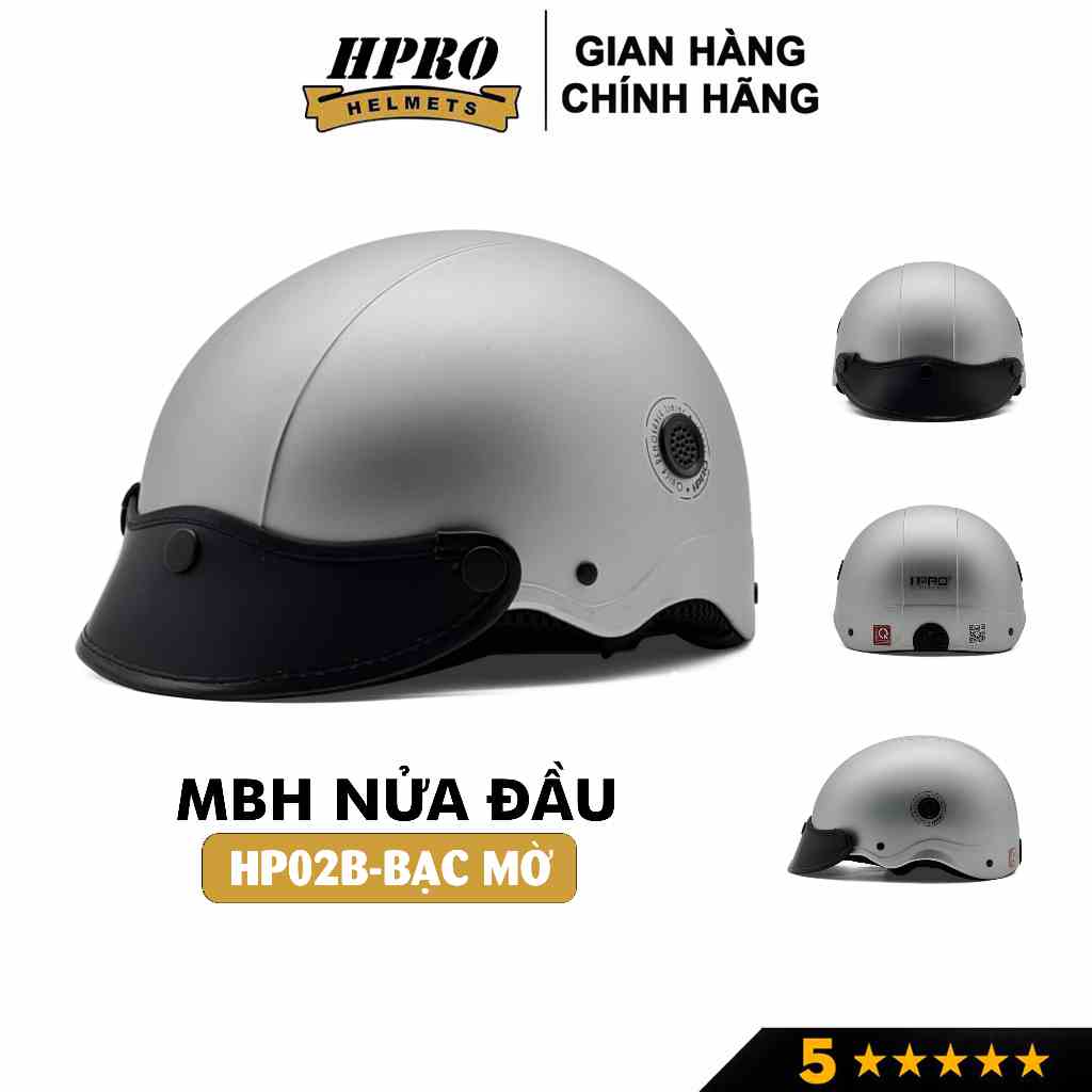 Nón bảo hiểm thời trang Hpro helmet, có lỗ thông gió, kiểu dáng nửa đầu trẻ trung năng động, màu bạc cá tính