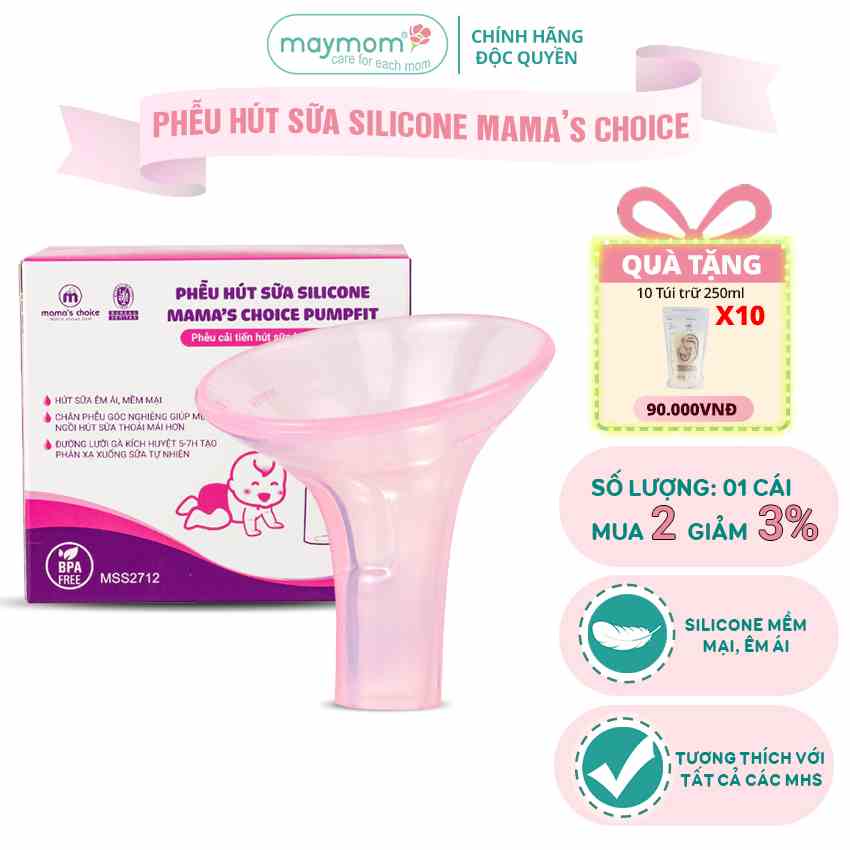 Phễu Hút Sữa Silicone PumpFit, Hứng Sữa Êm Ái, Tương Thích Máy Medela Spectra Avent, Thương Hiệu Mamas Choice (1 Cái)