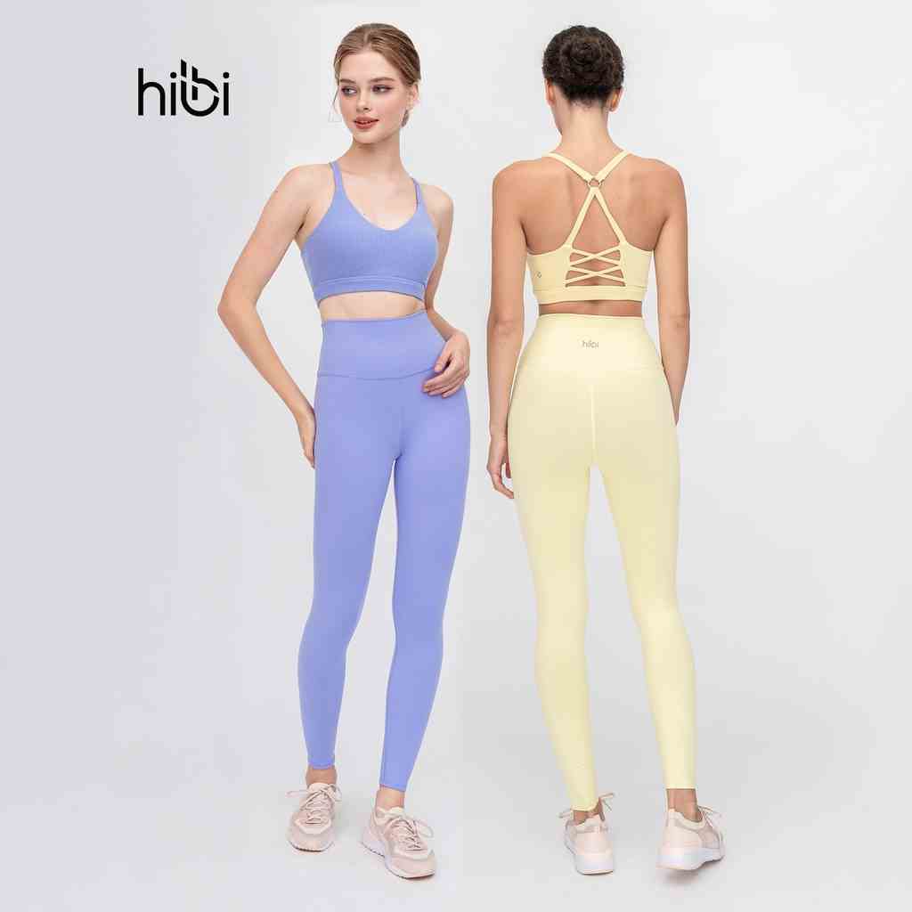 Set Đồ Tập Yoga Gym Luxury Hibi Sports H153 Áo 2 Dây Lưng Tam Giác, Vàng và Xanh, Kèm Mút Ngực, Chất Vải Rib & Hi-Fabric