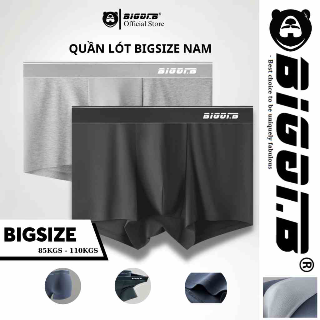 Quần lót biggsize nam boxer design by BIGGI.B, quần sịp đùi đàn ông logo thêu vải cotton mềm mịn kháng khuẩn thoáng khí