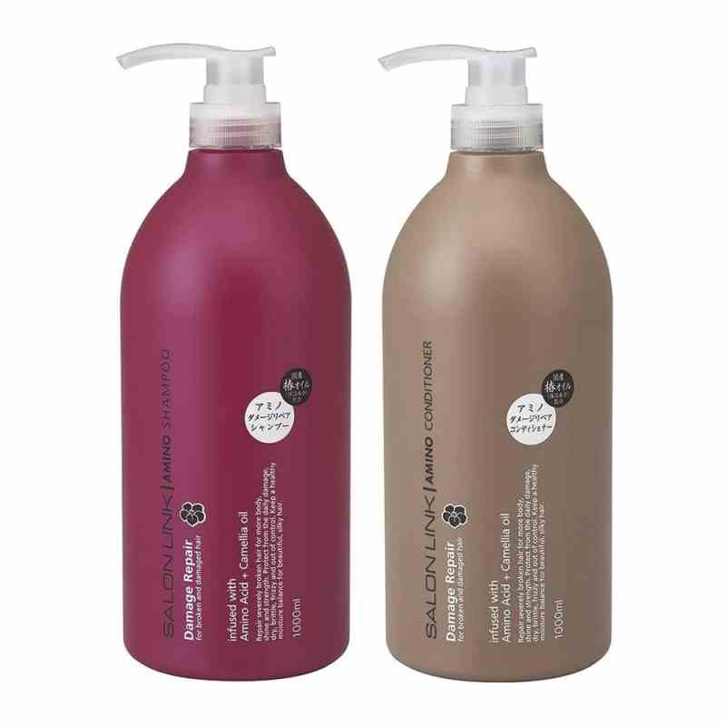 Dầu gội đầu Kumano Salon Link Amino Damage Repair Shampoo chiết xuất hoa trà cho tóc mềm mượt