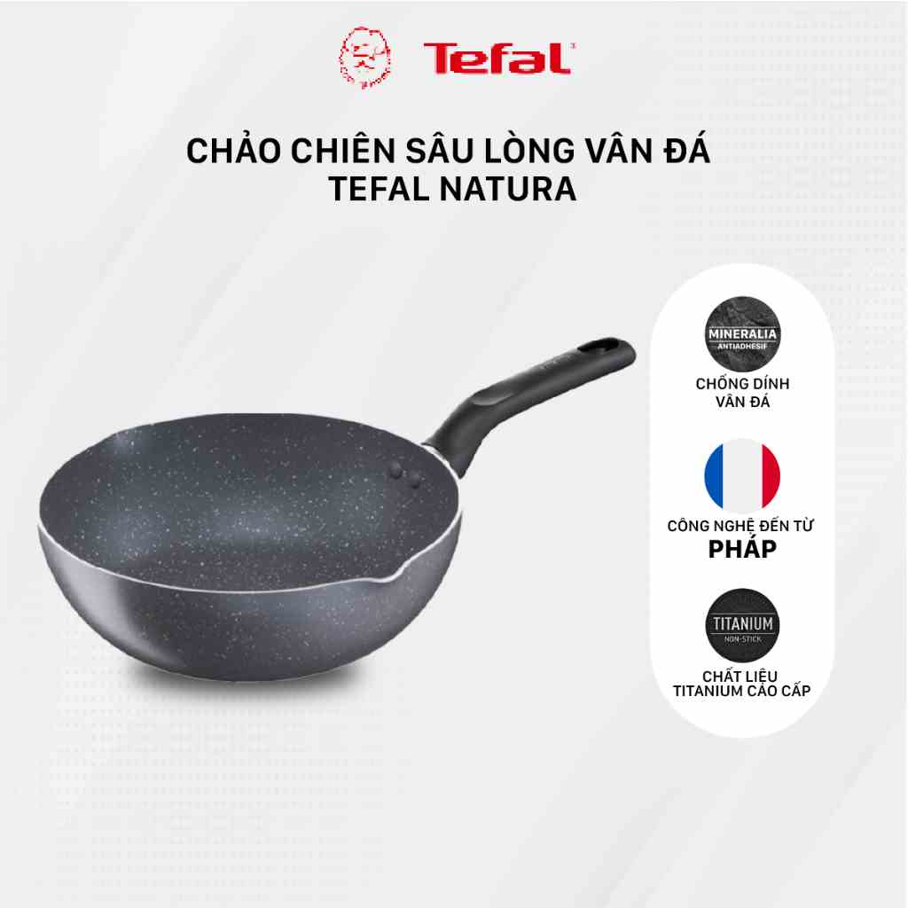 Chảo chống dính vân đá sâu lòng Tefal Natura dùng cho bếp gas và hồng ngoại 24cm/26cm/28cm - Bảo hành 2 năm