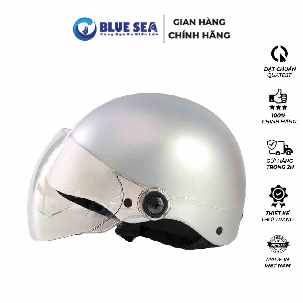 Mũ bảo hiểm 1/2 Nửa đầu BLUE SEA - A104K - Màu Bạc - FREESIZE - Có kính cao cấp - Chính hãng