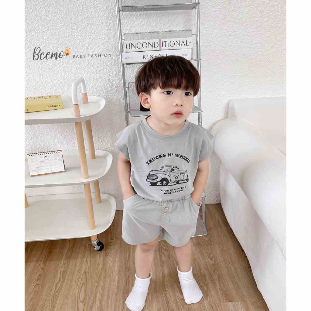 Set bộ quần áo Beemo cộc tay in hình xe bán tải mặc hè chất liệu cotton co giãn, mềm mại cho bé từ 1 đến 7 tuổi - 23253B