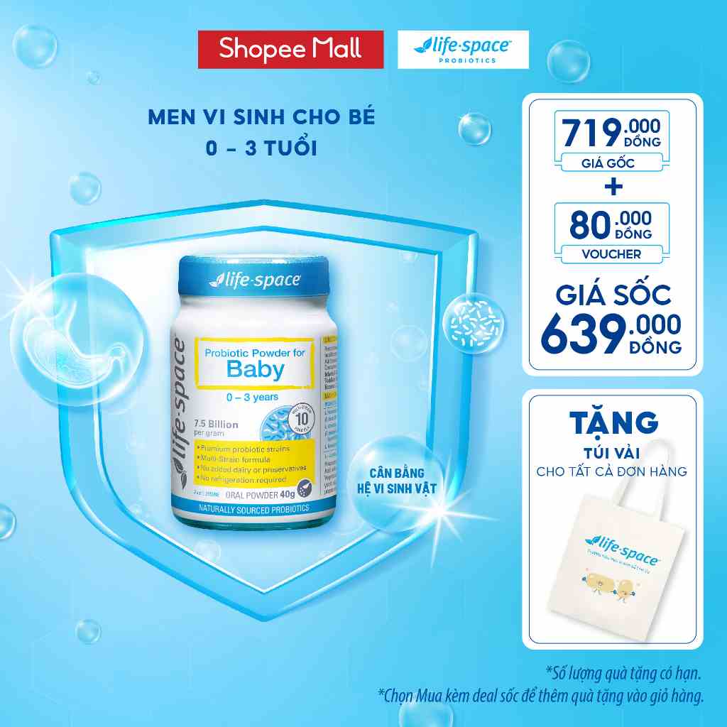 Men vi sinh hỗ trợ tiêu hóa dành cho bé 0-3 tuổi Life-Space Probiotic Powder For Baby 40g