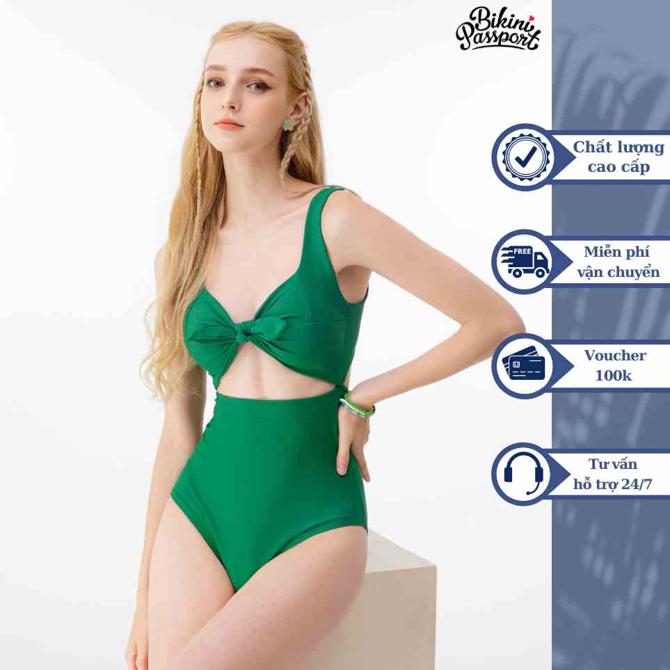 Đồ bơi Nữ BIKINI PASSPORT kiểu Một mảnh ngực áo xoắn cách điệu - màu Xanh lá cây - BS389_GN