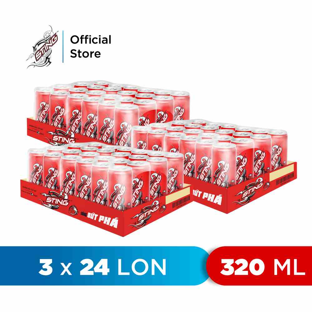 [HỎA TỐC-HCM&ĐN&HN]Combo 3 Thùng 24 Lon Nước Tăng Lực Sting Dâu (320ml/lon)