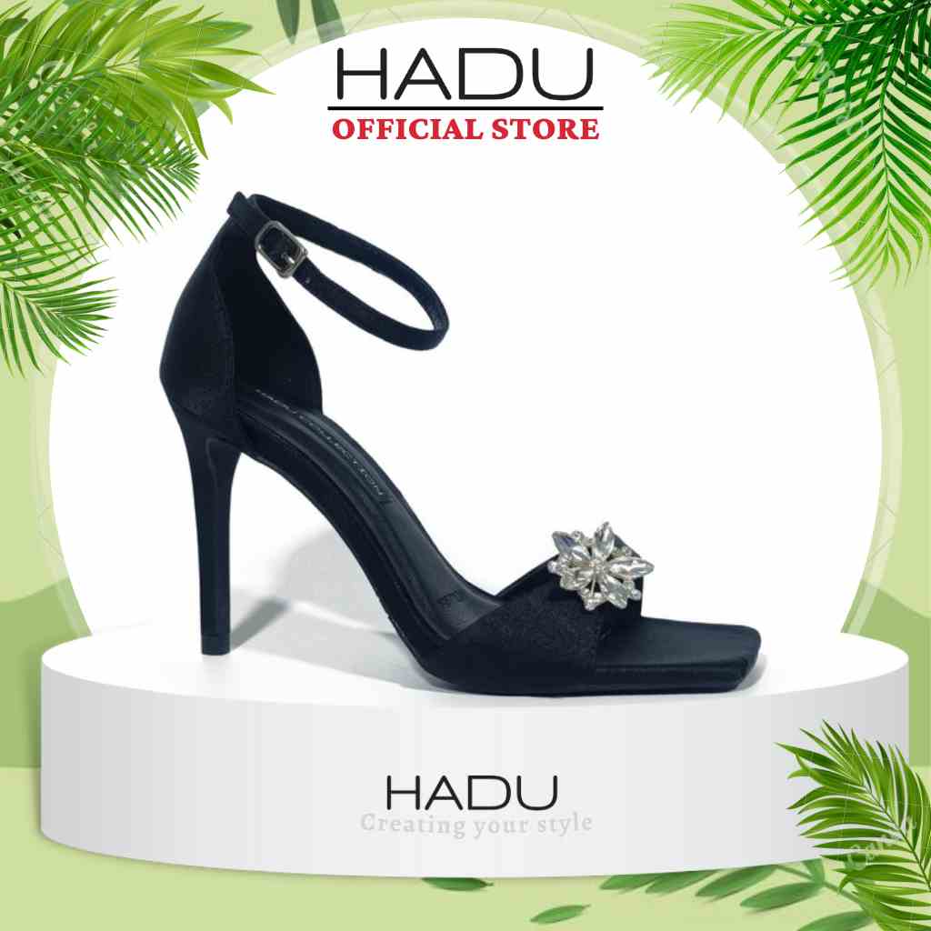 Giày Sandal Cao Gót 9p Quai Ngang Lụa Satin Cao Cấp KATUN CRYSTAL HADU L957, BH 24 Tháng