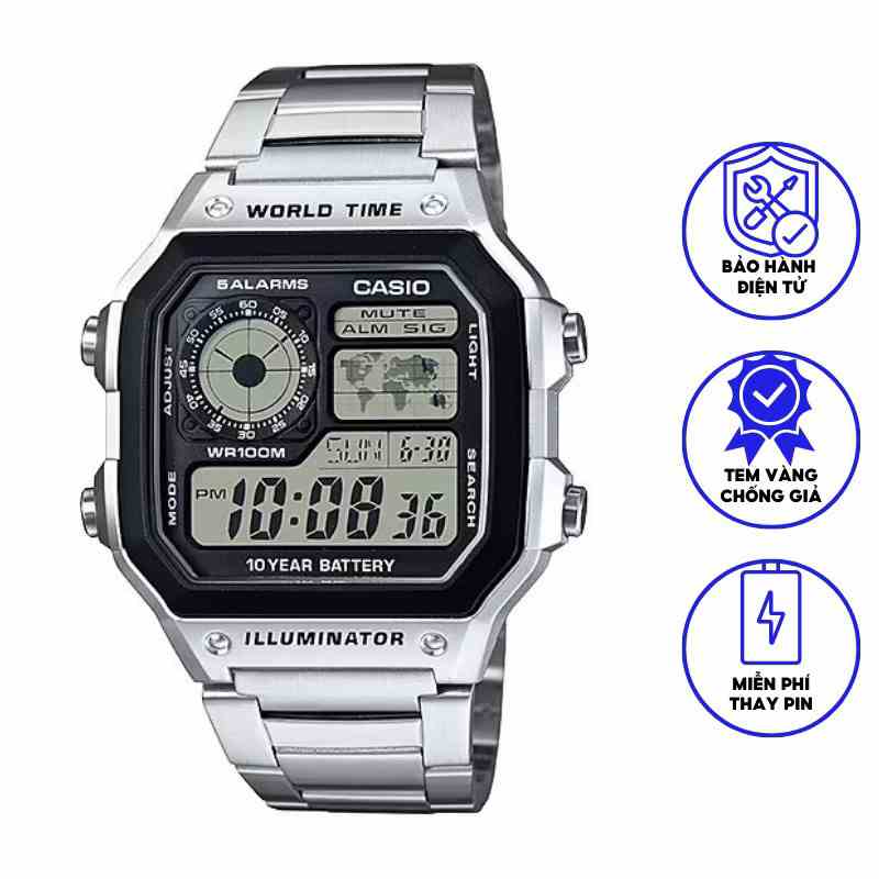 Đồng Hồ Nam Dây Kim Loại Casio Chính Hãng AE-1200WHD-1AV