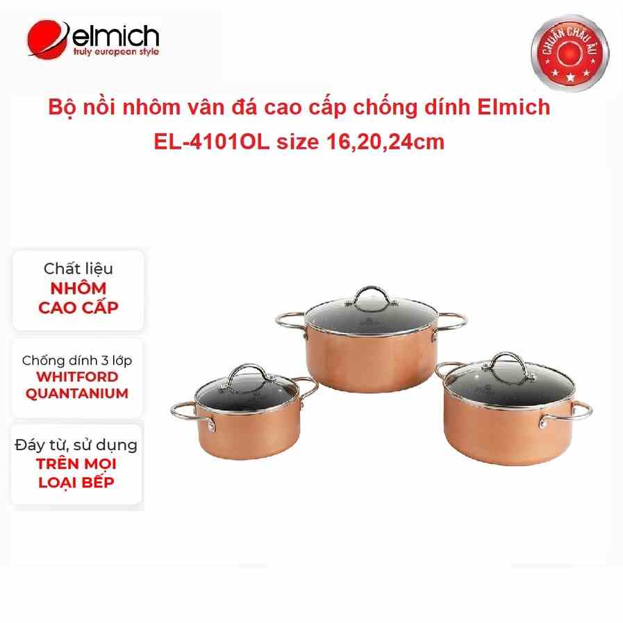 [LIFEMCMBP4 -12% đơn 250K] Bộ nồi nhôm chống dính Elmich EL-4101OL size 16,20,24cm