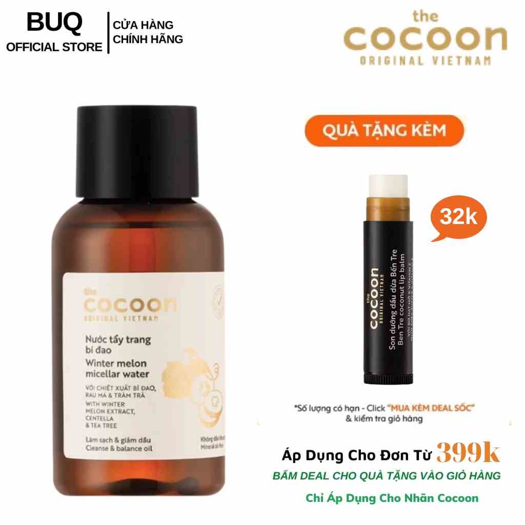 Nước tẩy trang bí đao Cocoon tẩy sạch makeup & giảm dầu 140ml