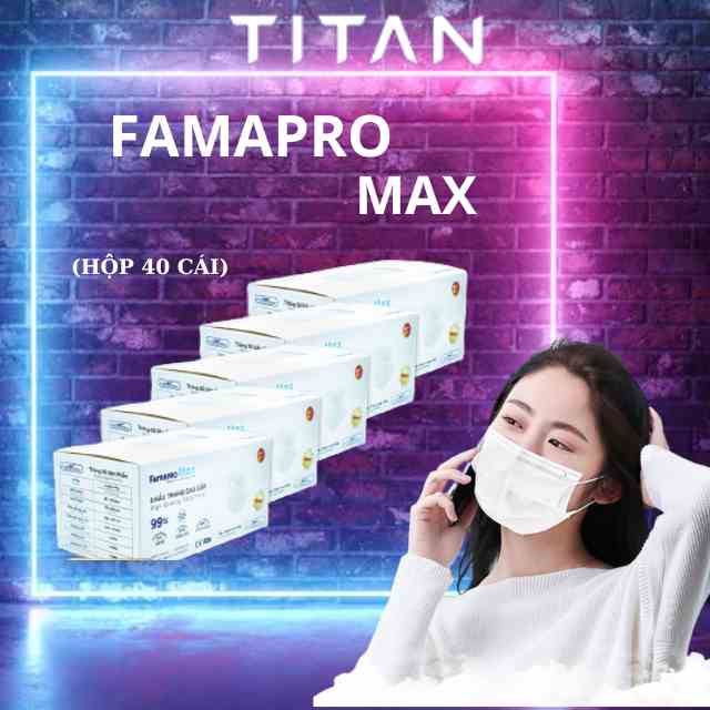 [FAMAPRO MAX - COMBO 5 HỘP] Khẩu trang y tế cao cấp 4 lớp chống bụi kháng khuẩn 99% FAMAPRO MAX (40 cái / hộp)