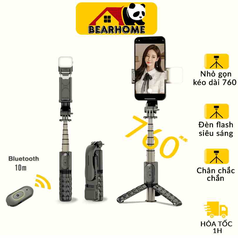 Gậy chụp ảnh 3 chân tripod điện thoại có điều khiển Bluetooth hỗ trợ đèn led trợ sáng 6 chế độ sáng nhỏ gọn