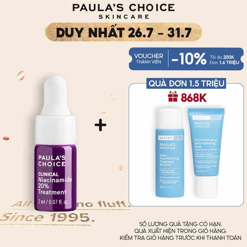 Tinh chất se khít lỗ chân lông tối ưu Paulas Choice Niacinamide 20% Treatment 2ml 8032