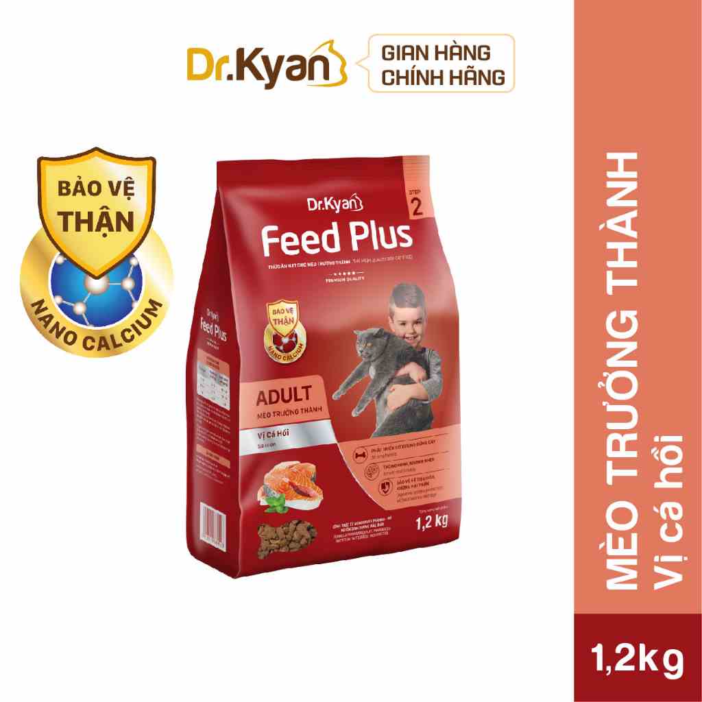 [Mã BMLTB200 giảm đến 100K đơn 499K] Dr.Kyan - Thức ăn cho mèo lớn Feed Plus - Adutl 1,2 Kg - Vị cá hồi