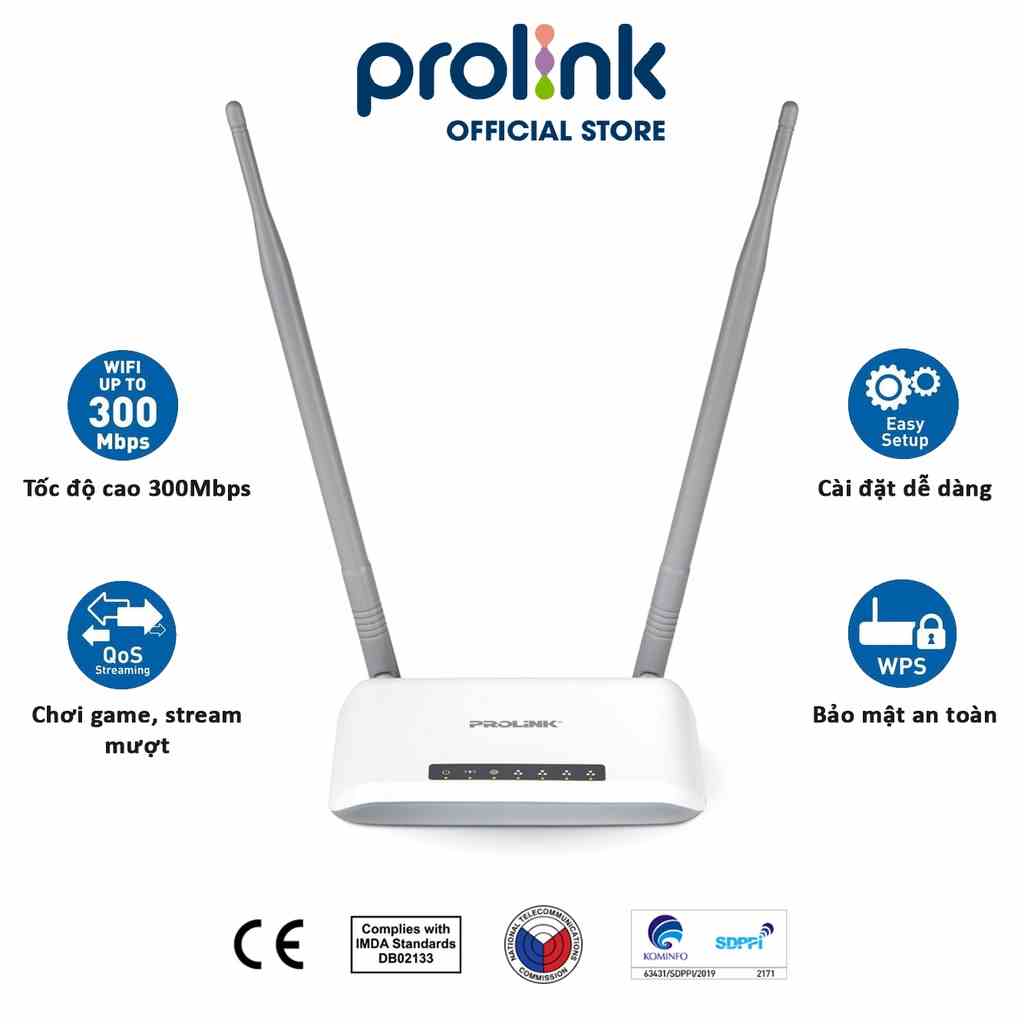 Bộ phát Wifi PROLiNK PRN3009 chuẩn N 300Mbs, râu kép phát sóng khỏe - Wireless Router dành cho gia đình