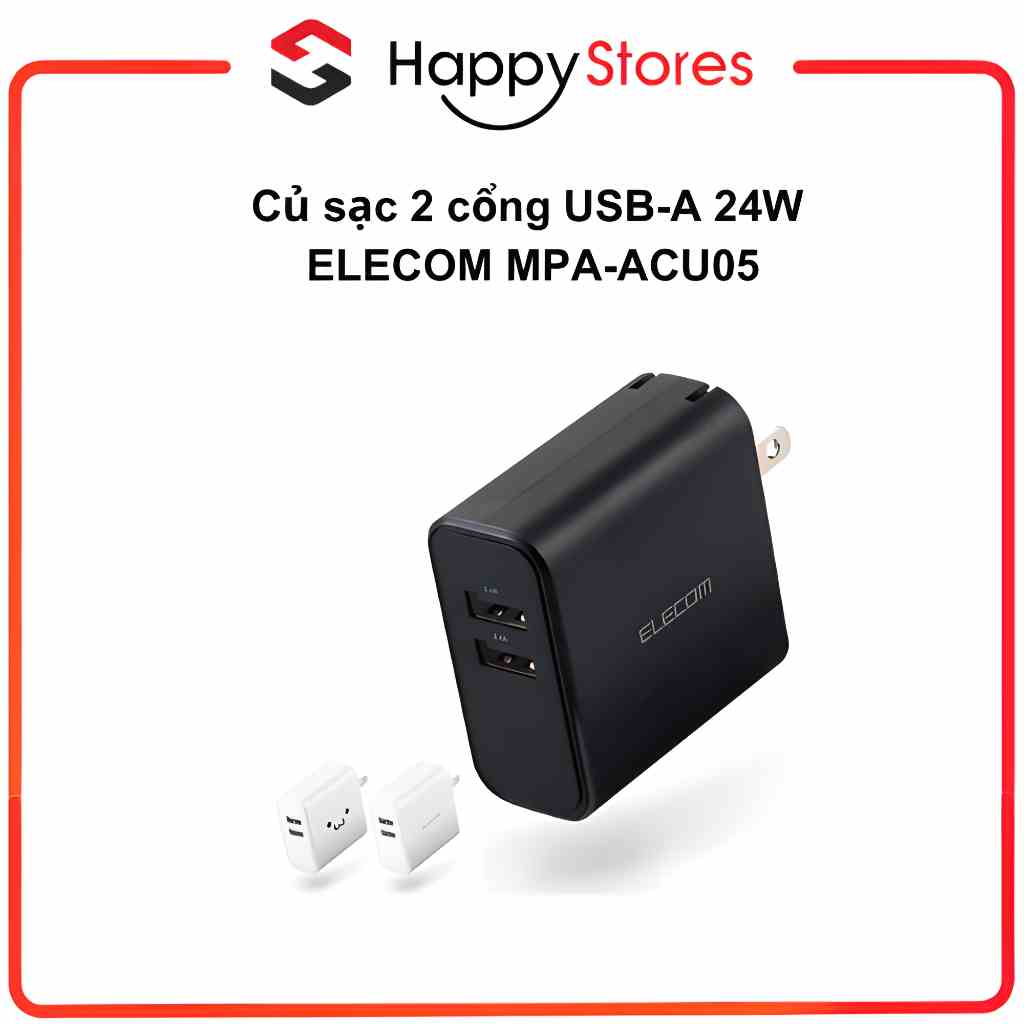 [Mã BMLTA35 giảm đến 35K đơn 99K] Củ sạc 2 cổng USB-A 24W ELECOM MPA-ACU05 chính hãng