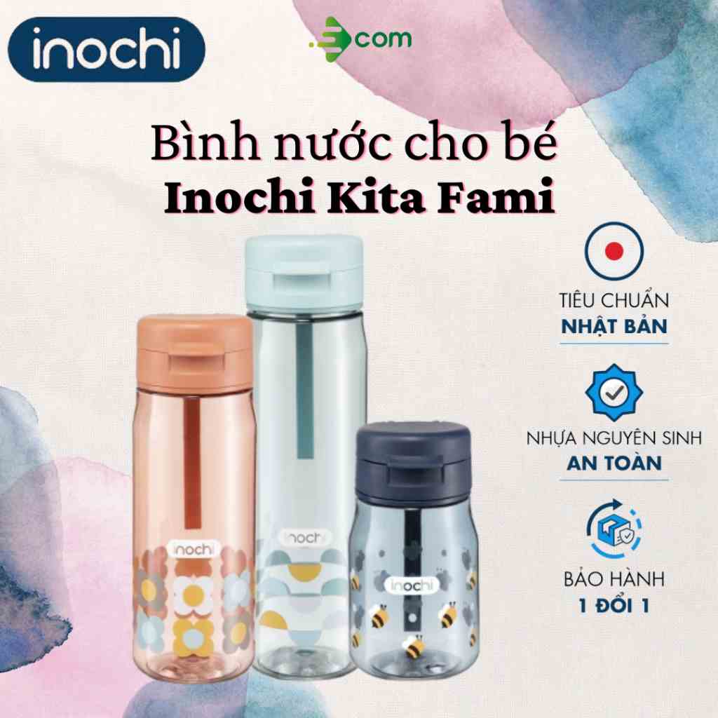 Bình nước thể thao Kita Fami Inochi trẻ em, xe đạp, gym, học sinh, không BPA an toàn tối đa, cao cấp cho bé