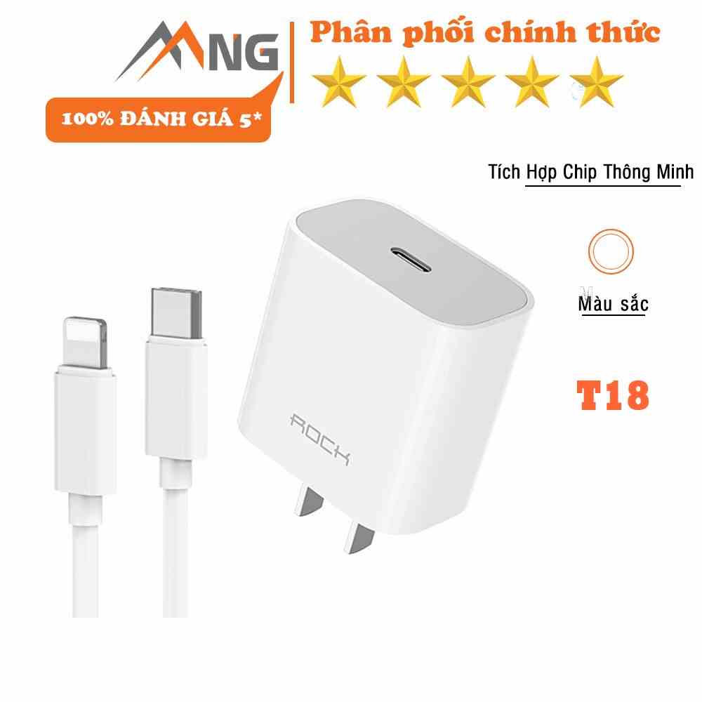 Bộ sạc nhanh PD 20W cho iPhone Rockspace T18 củ sạc nhanh chống cháy nổ-Bảo hành 12 tháng