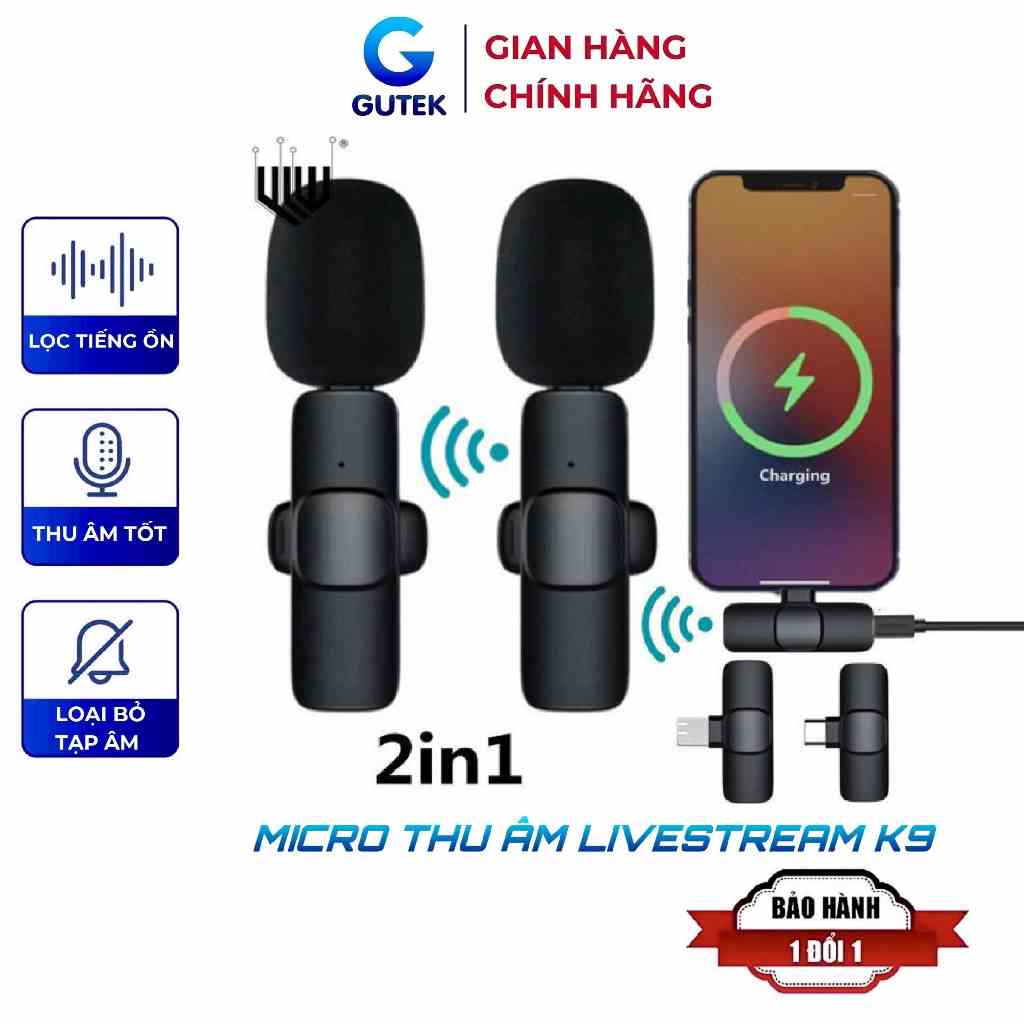 Micro thu âm không dây cài áo Gutek K9 khử tiếng ồn để livestream livetream ghi âm phát trực tiếp quay video