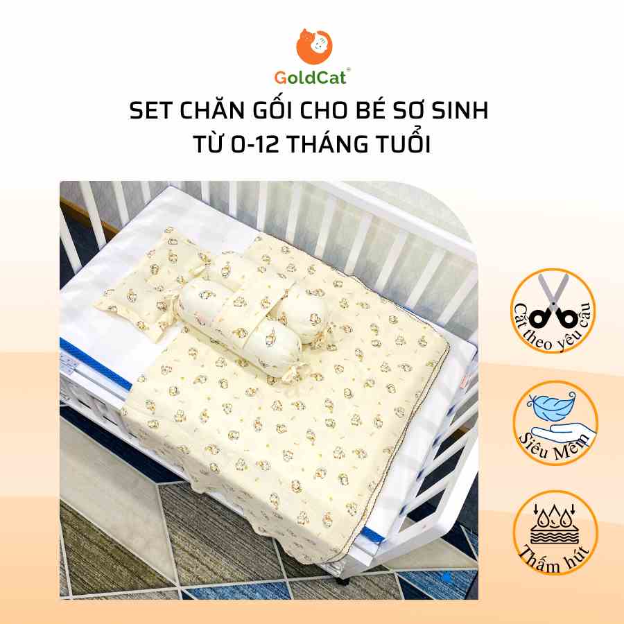 Sét Chăn, Gối Chống Giật Mình GOLDCAT Giúp Ngăn Ngừa Trẻ Lật Sấp Dùng Cho Bé Từ Sơ Sinh.