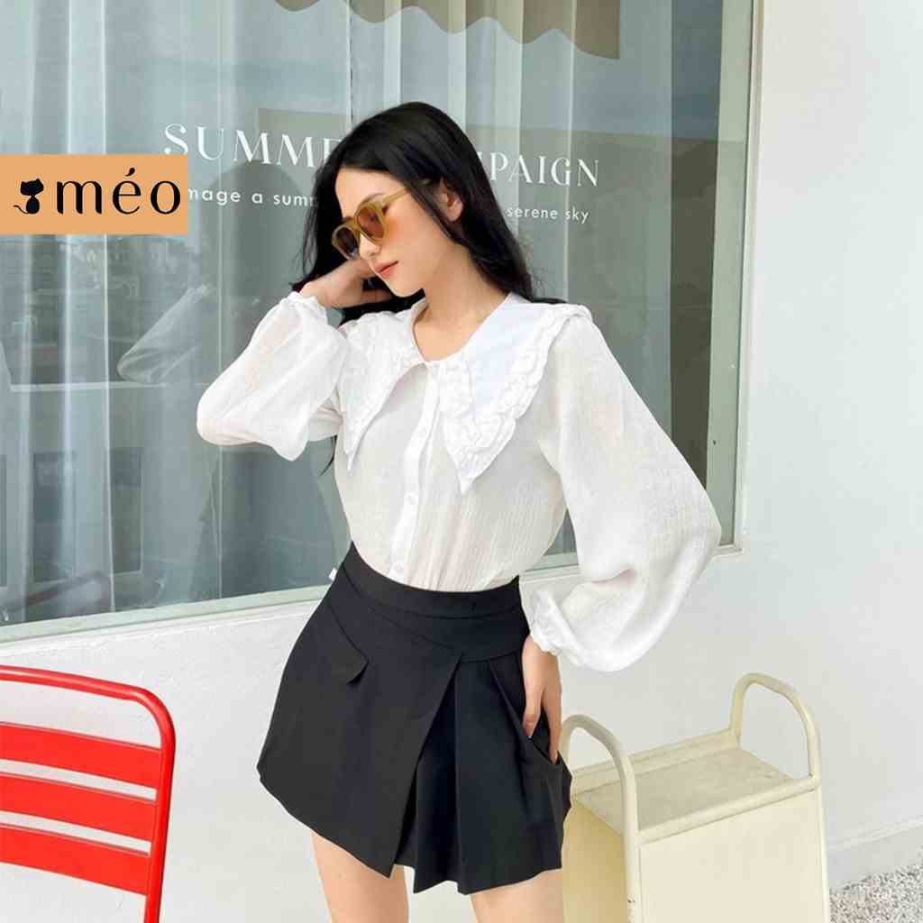 Áo kiểu nữ Méo shop dài tay bồng hoạ tiết phong cách Hàn quốc Anyn