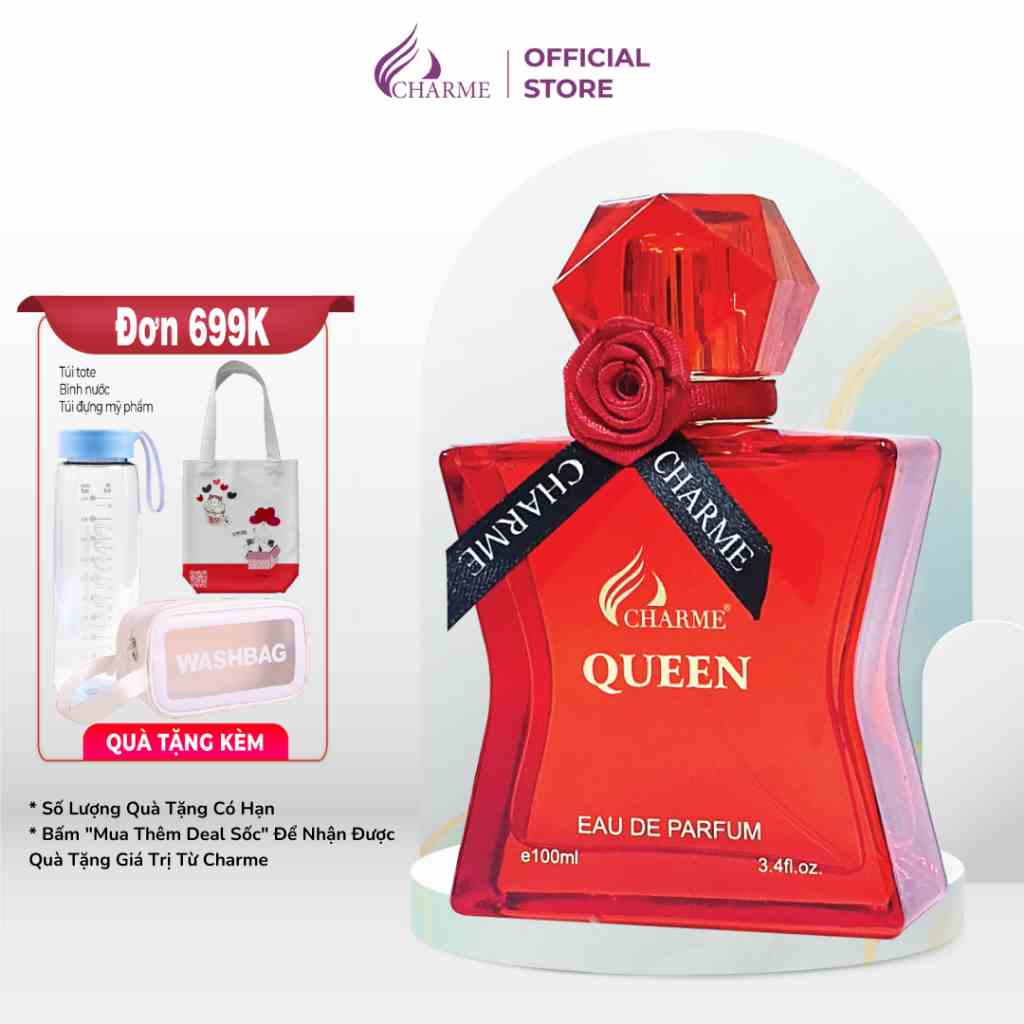 Nước hoa nữ Charme Queen sang trọng lưu hương lâu 7-10 tiếng mùi hương hoa hồng nồng nhiệt tươi mát chai 100ml