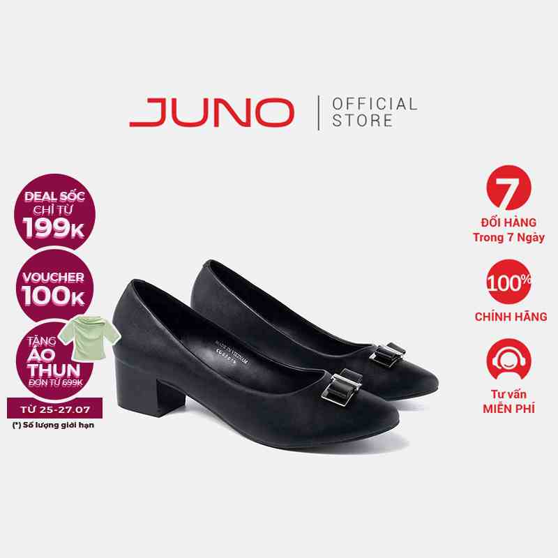 Giày Cao Gót Nữ 5cm Thời Trang JUNO Mũi Tròn Phối Nơ CG05059