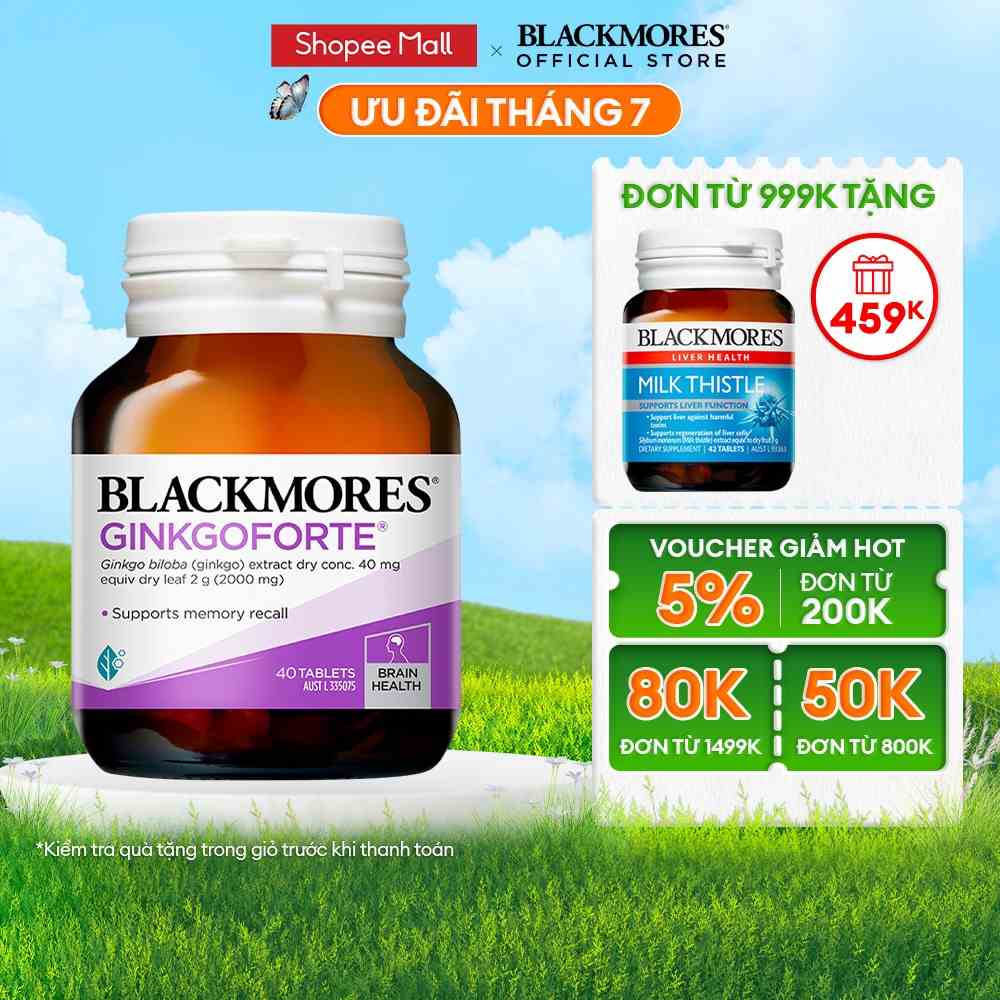 Viên Uống Hỗ Trợ Tuần Hoàn Máu Não Blackmores Ginkgoforte Lọ 40 Viên