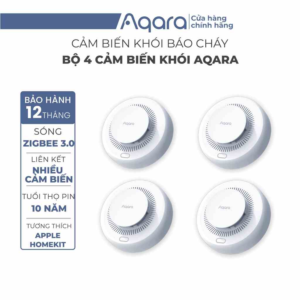 Bộ 4 Cảm biến khói Aqara 2023 Zigbee 3.0 Phiên bản Quốc tế - Thiết bị cảnh báo cháy, Tương thích HomeKit, Giá sốc