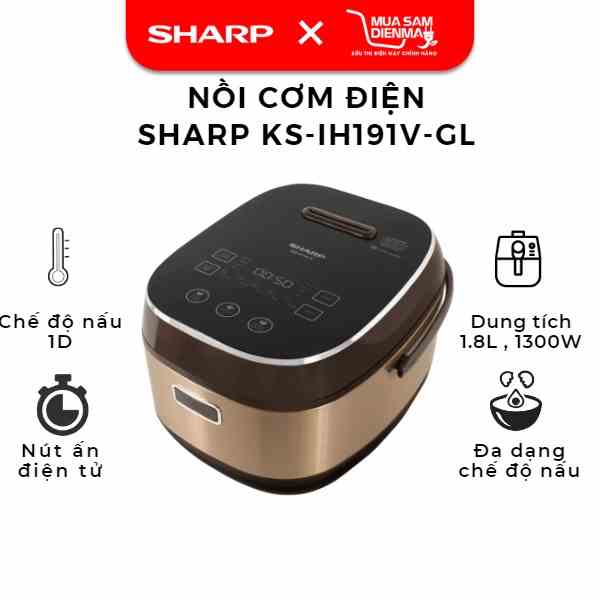 [Mã BMLTB200 giảm đến 100K đơn 499K] Nồi cơm điện cao tần cao cấp Sharp KS-IH191V-GL - Bảo hành 12 tháng