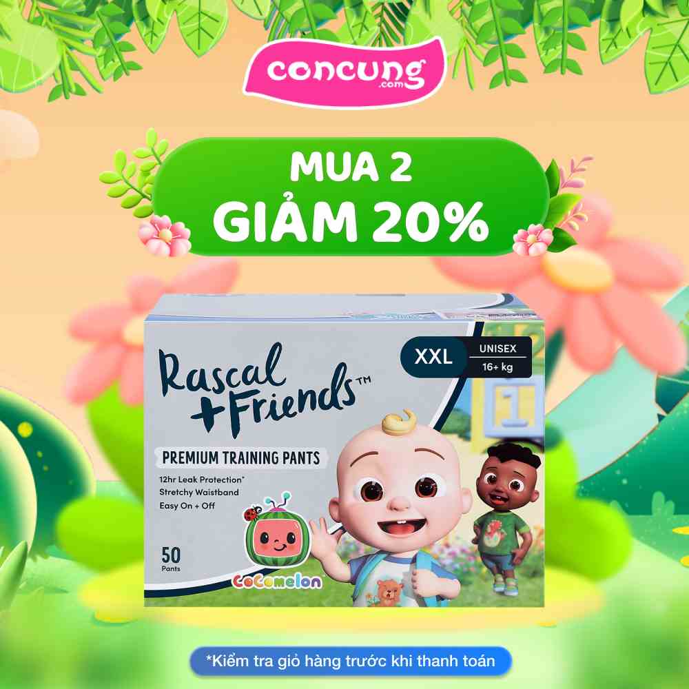 Thùng Tã quần Rascal+Friend Cocomelon size XXL dưới 16 50 miếng