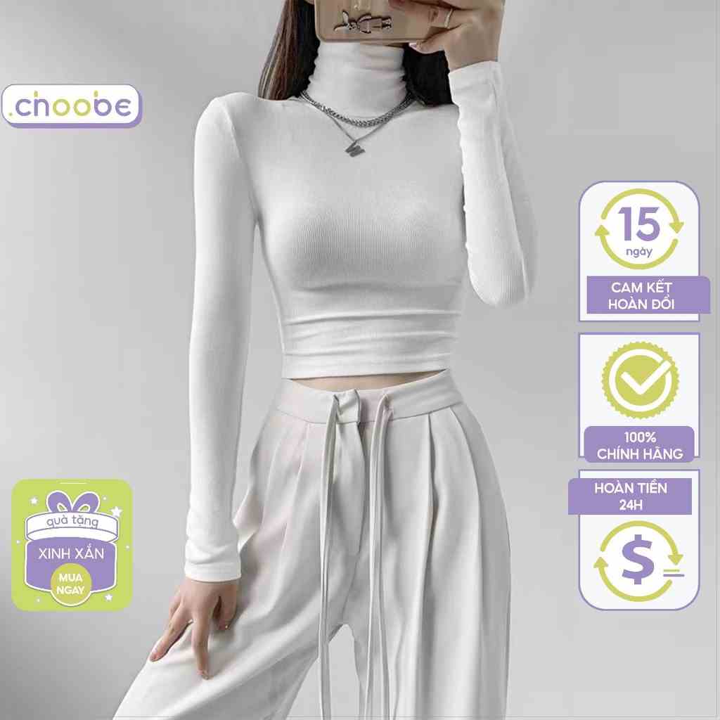 Áo croptop dài tay nữ Choobe cổ lọ chất vải cotton co giãn giữ nhiệt tốt kiểu ôm body cá tính A77