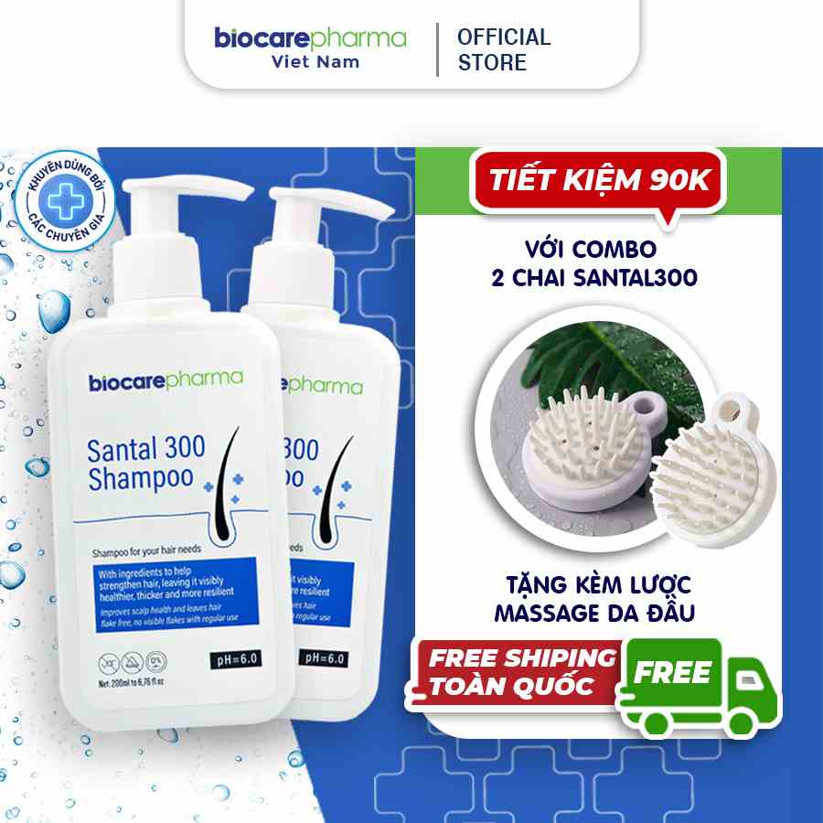 [MUA 2 TẶNG 1] Dầu Gội Dược liệu BIO CARE PHARMA giảm gàu , nấm ngứa da đầu Santal 300 Shampoo 200ml tặng lược massage.