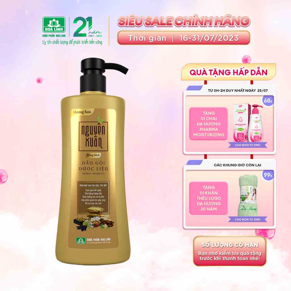 {MỚI} Dầu gội dược liệu Nguyên Xuân bồng bềnh 600ml - Dành cho tóc dầu bết - Tặng thêm 10% thể tích giá không đổi