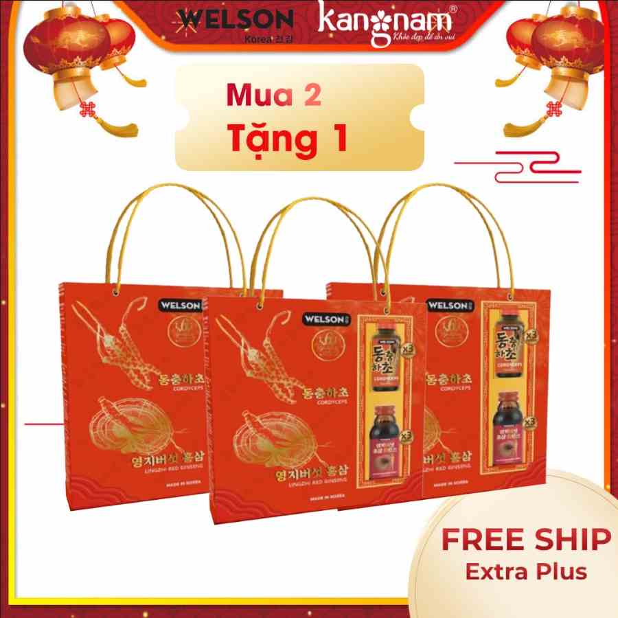 Hộp Quà Tết Welson Tăng Cường Sức Khoẻ Gồm 3 Chai Đông Trùng Hạ Thảo Cordyceps & 3 Chai Hồng Sâm Lingzhi 2023