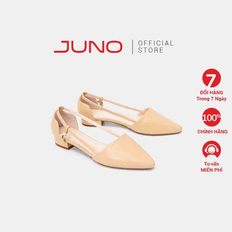 Giày Búp Bê Nữ 3cm Thời Trang Mũi Nhọn JUNO Da Trơn Khoét Eo BB03021