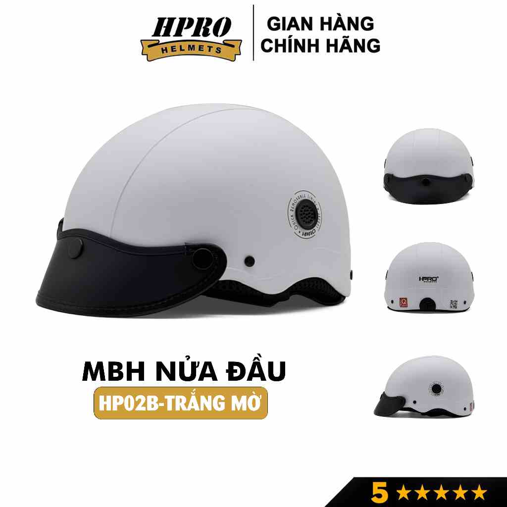 Mũ bảo hiểm thời trang Hpro helmet, kiểu dáng nón sơn năng động trẻ trung, màu trắng tinh tế, Freesize(55-59cm)