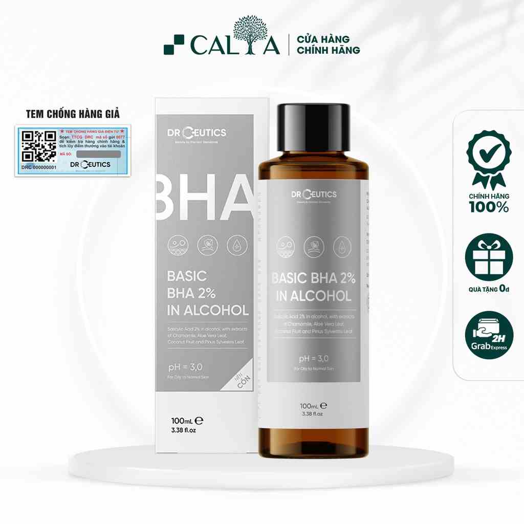 Dung Dịch Tẩy Tế Bào Chết DrCeutics Basic BHA 2% In Alcohol Cân Bằng Da, Thu Nhỏ Lỗ Chân Lông - Nền Cồn Cho Da Dầu 100ml