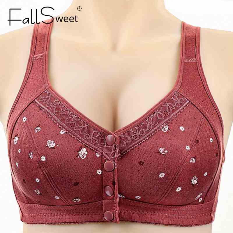 Fallsweet Áo Ngực Không Gọng In Họa Tiết Plus Size Cài Khóa Trước Dành Cho Phụ Nữ Trung Niên Và Người Lớn Tuổi