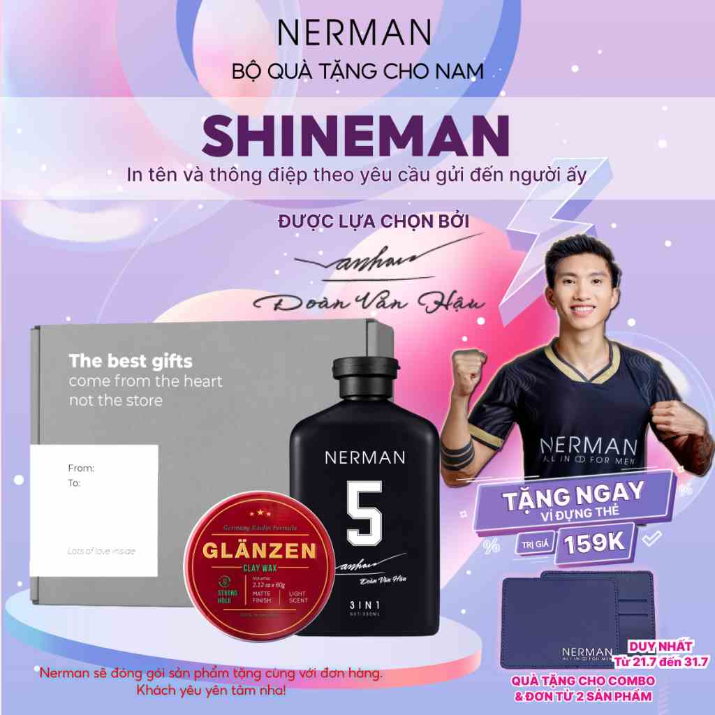 [BẢN GIỚI HẠN]Bộ quà tặng nam giới SHINEMAN - Sữa tắm gội hương nước hoa 350ml & Sáp vuốt tóc nam Glanzen 60g