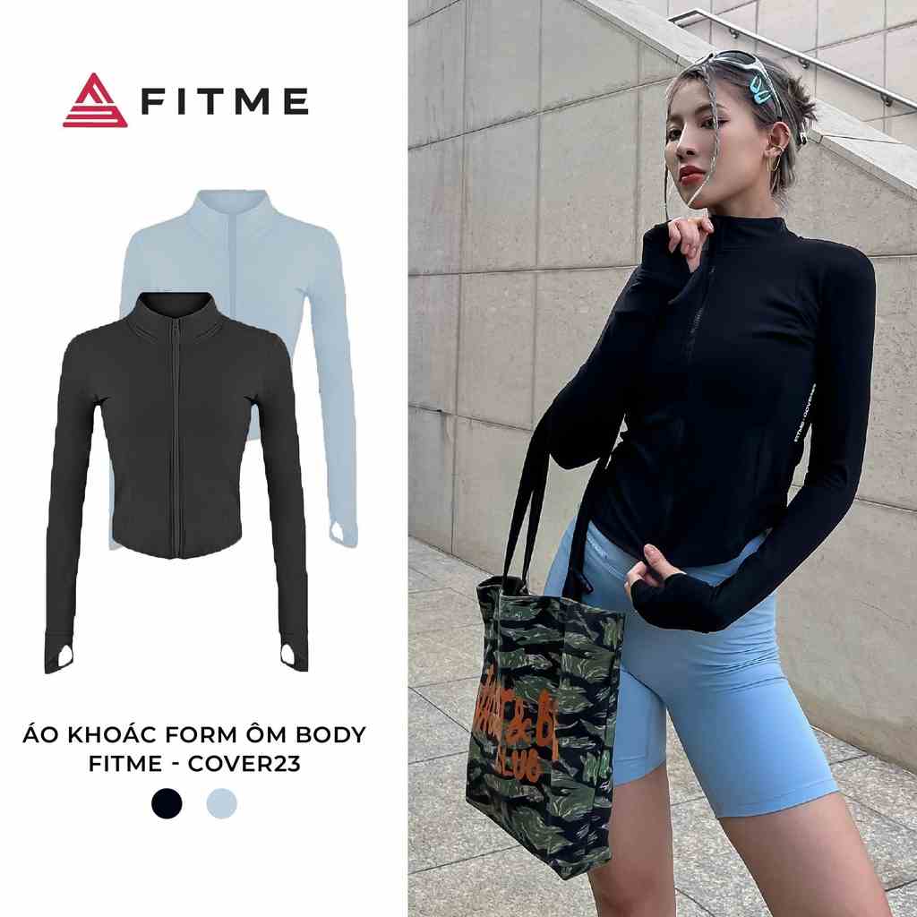 Áo khoác croptop Fitme Cover23 tay dài tập gym yoga vải 2 lớp ôm body AKCV