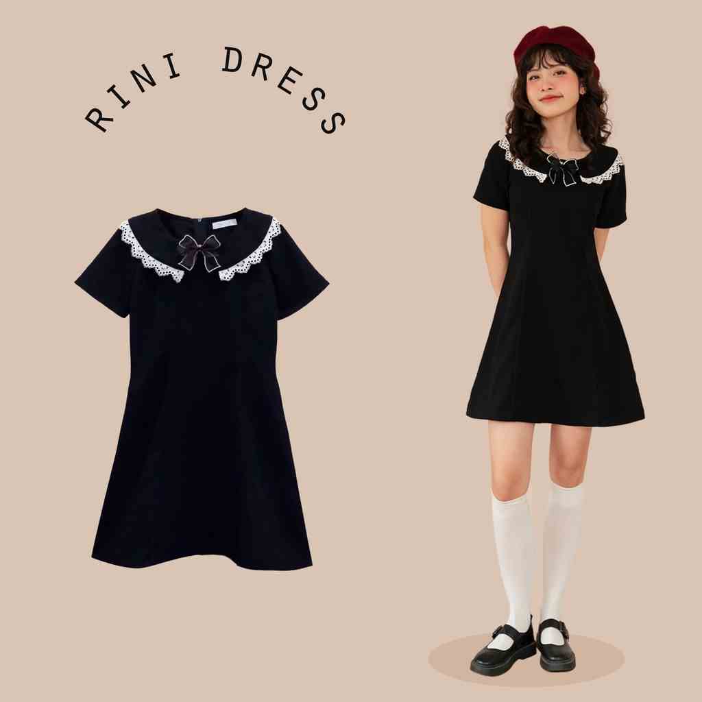 [Tặng kèm nơ cài] BLEUBIRD Váy liền dáng A xòe cổ ren Rini Dress