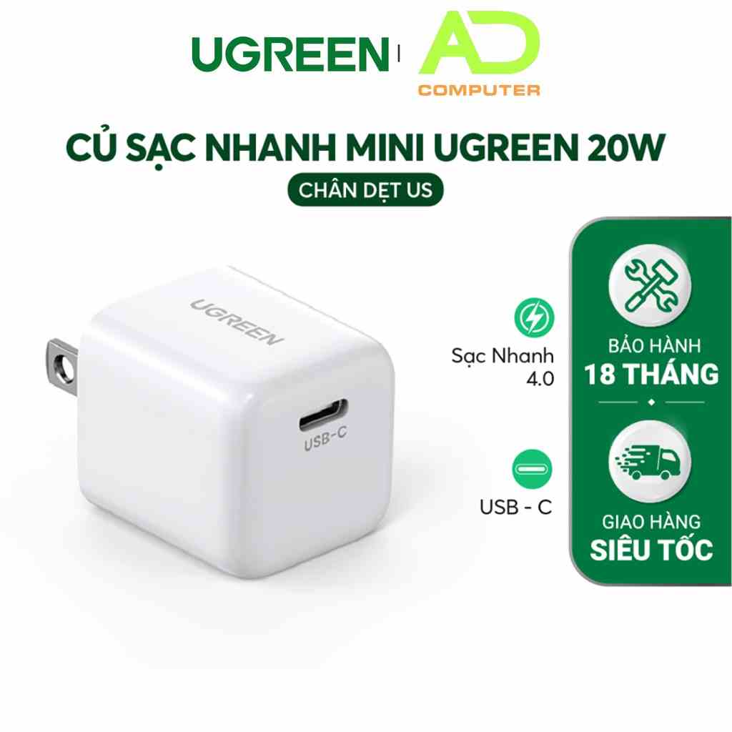 [Mã BMLTB35 giảm đến 35K đơn 99K] Củ sạc nhanh mini 20W cổng USB C UGREEN CD241 10219